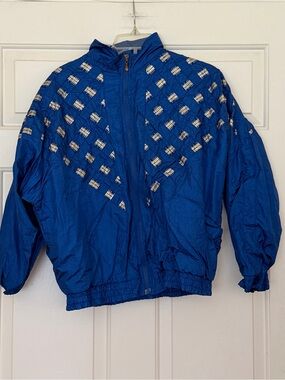 Vintage Women’s On Your Mark Blue Full Zip Pattern Windbreaker Jacket Small S